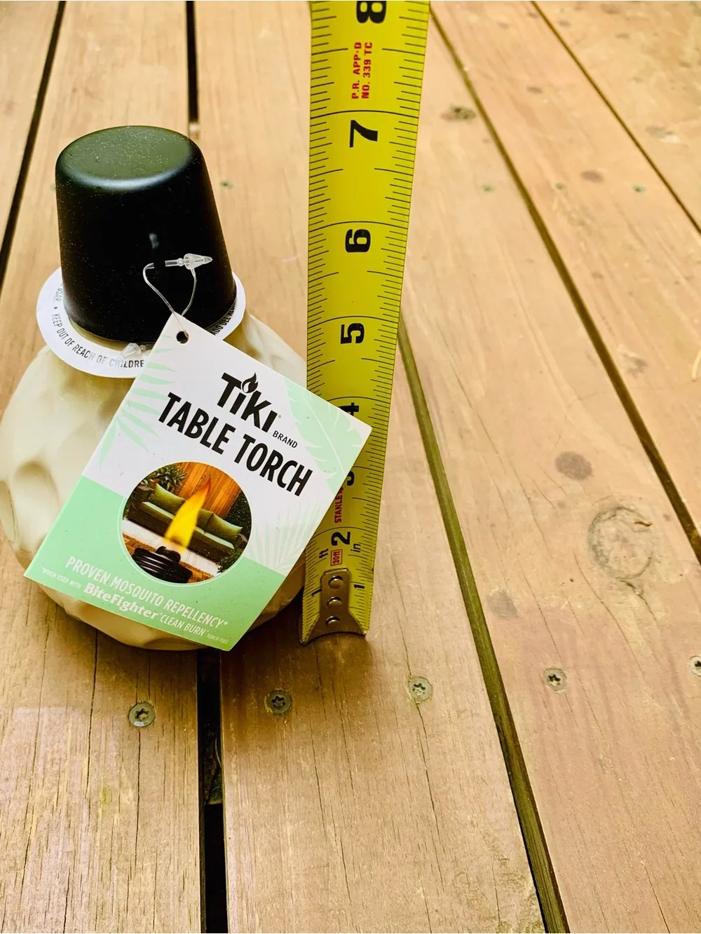 Tiki Table Torch - Cream Textured Ceramic with Black Cap